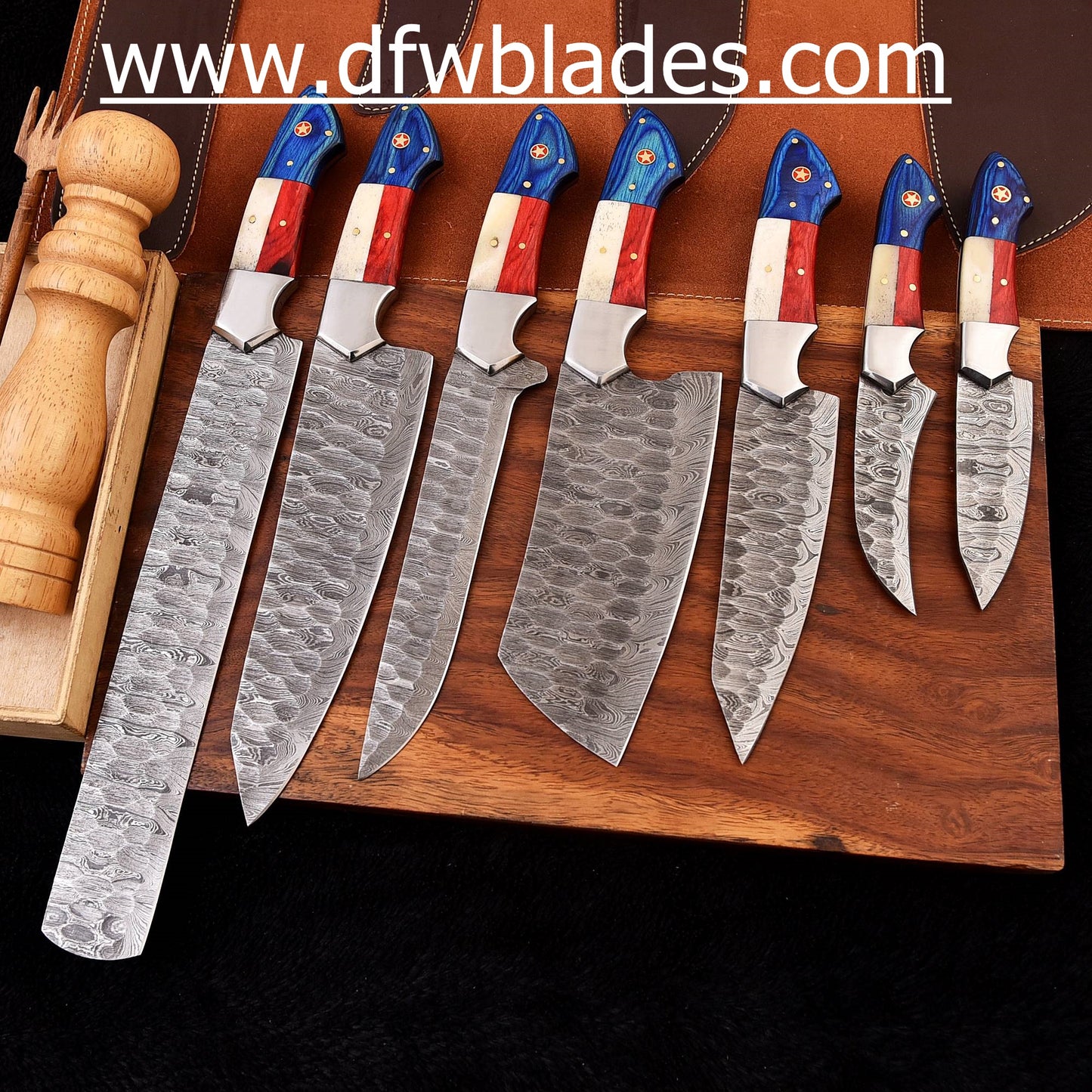 Handmade Damascus Forged steel bbq/kitchen set