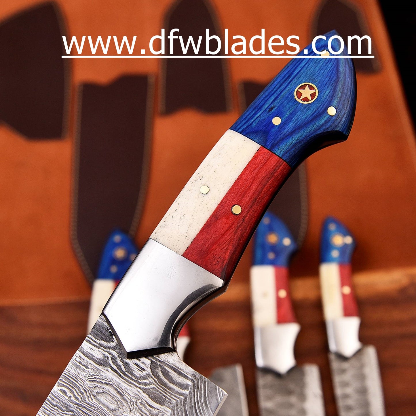 Texas Handles- Handmade Damascus Forged steel chef knives set