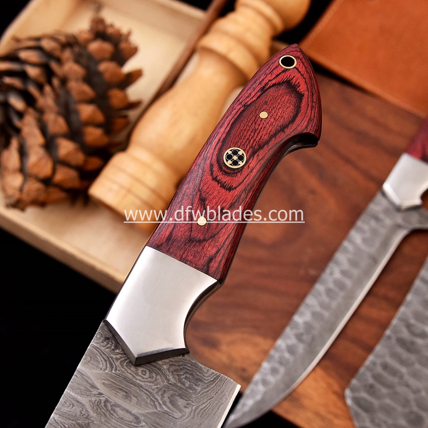 Red handles 5 pcs set- Handmade Damascus Forged steel chef knives set