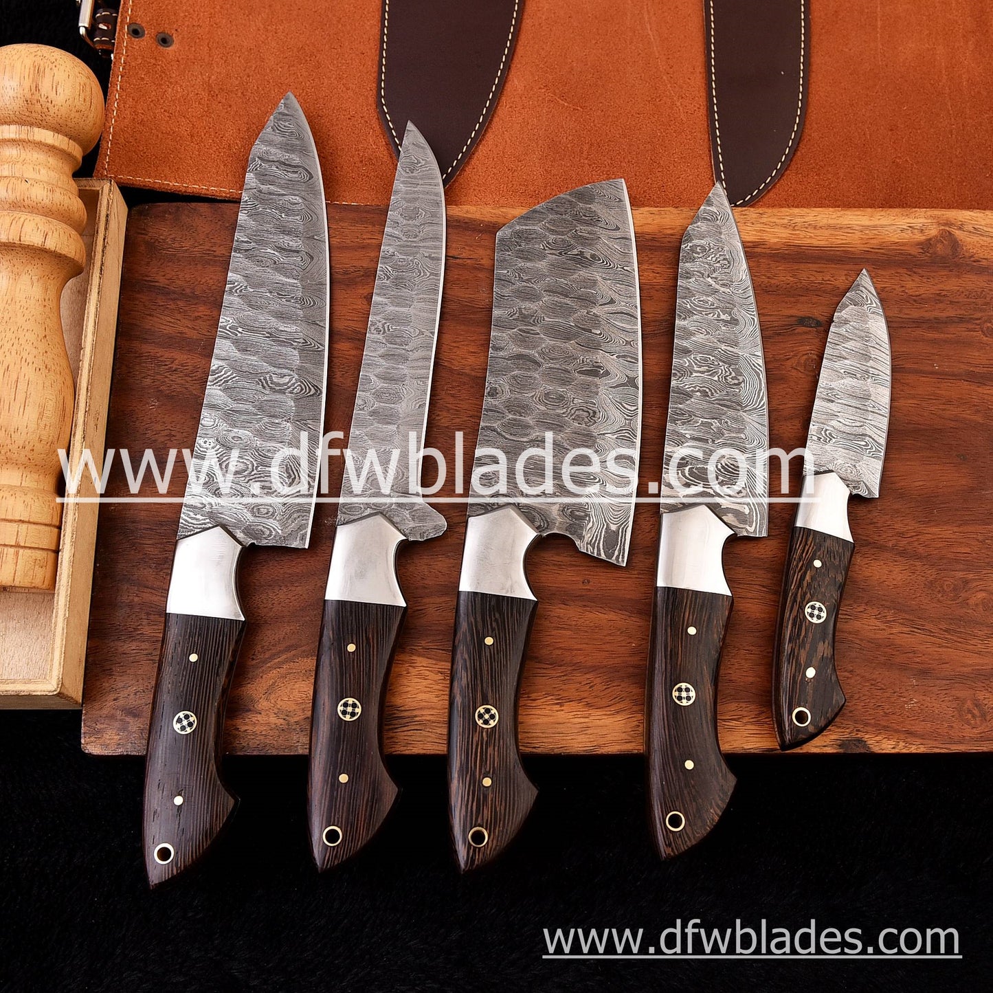 Wenge wood handles 5 pcs set- Handmade Damascus Forged steel chef knives set