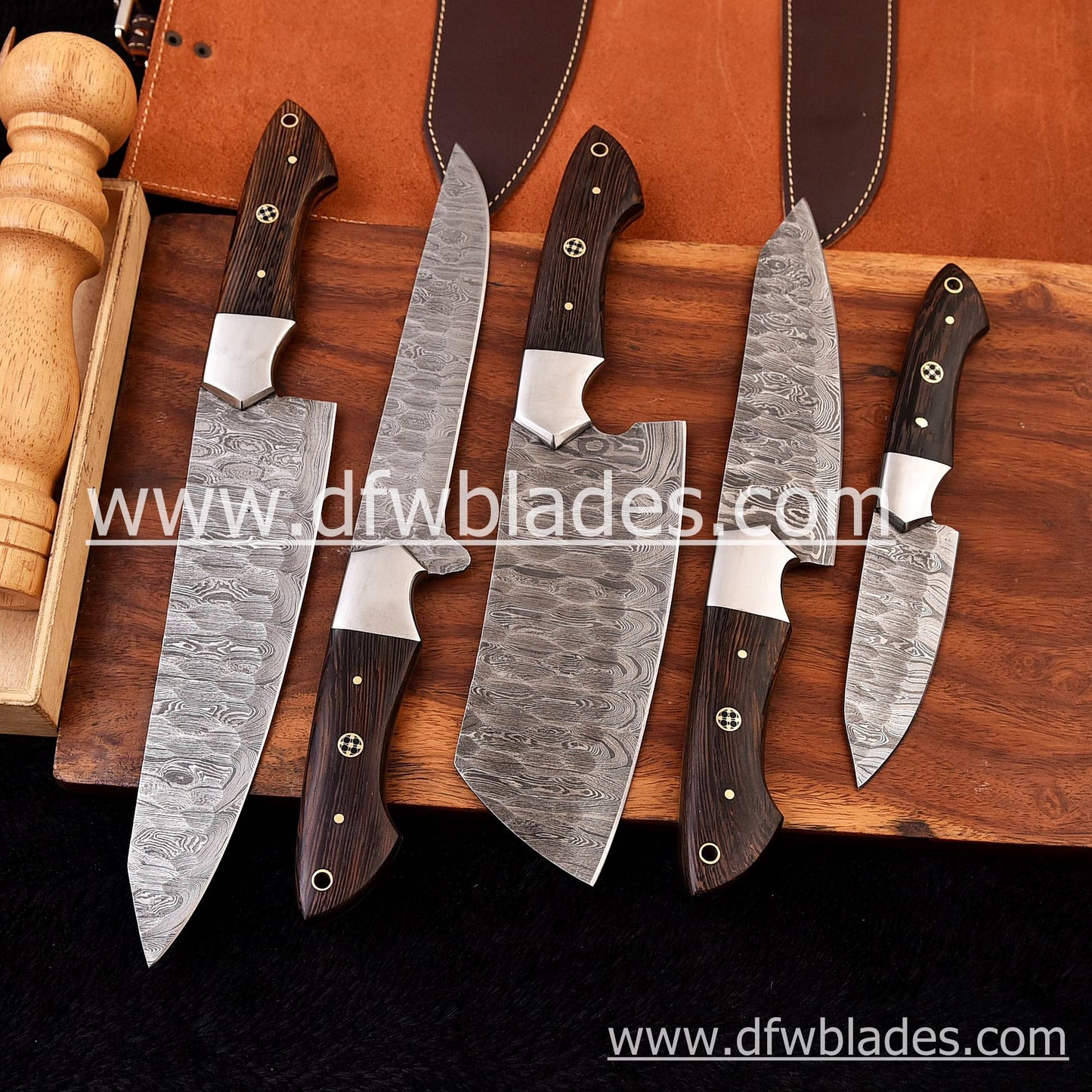 Wenge wood handles 5 pcs set- Handmade Damascus Forged steel chef knives set