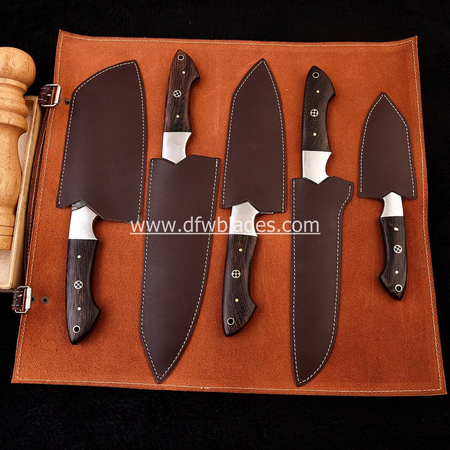 Wenge wood handles 5 pcs set- Handmade Damascus Forged steel chef knives set